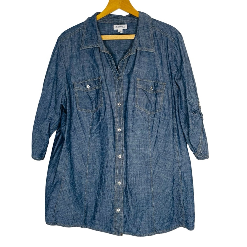 St. John’s Bay Blue Chambray Denim roll up sleeve button down shirt Size 2X